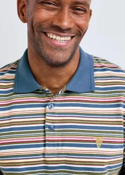 Cotton Traders Pale Blue Guinness Short Sleeve Fine Stripe Polo Shirt