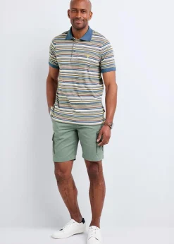 Cotton Traders Pale Blue Guinness Short Sleeve Fine Stripe Polo Shirt