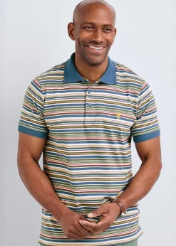 Cotton Traders Pale Blue Guinness Short Sleeve Fine Stripe Polo Shirt