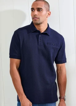 Cotton Traders Pastel Blue Seersucker Polo Shirt