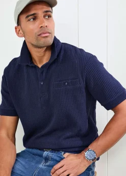 Cotton Traders Pastel Blue Seersucker Polo Shirt