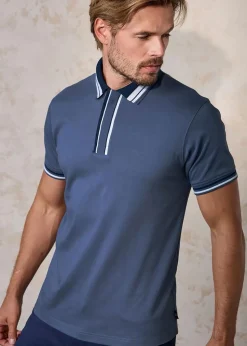 Cotton Traders Pastel Blue Premium Short Sleeve Interlock Polo