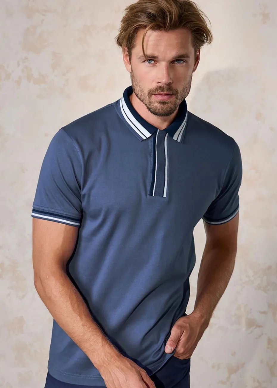 Cotton Traders Pastel Blue Premium Short Sleeve Interlock Polo