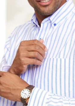 Cotton Traders Pastel Blue Long Sleeve Patterned Oxford Shirt