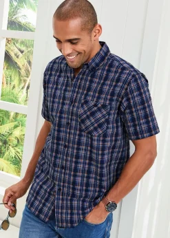 Cotton Traders Pastel Blue Check Seersucker Shirt