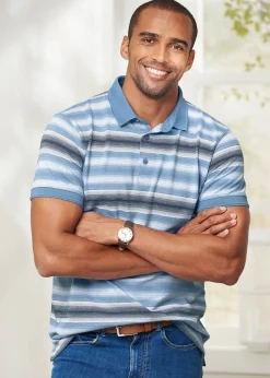 Cotton Traders Periwinkle Jacquard Stripe Polo Shirt