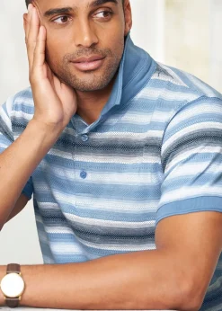 Cotton Traders Periwinkle Jacquard Stripe Polo Shirt