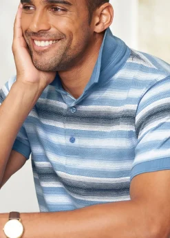 Cotton Traders Periwinkle Jacquard Stripe Polo Shirt