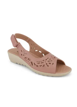 Cotton Traders Pink Flexisole Cutwork Peep Toe Sandals