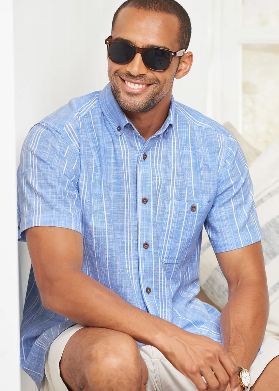 Cotton Traders Powder Blue Short Sleeve Summer Shirt