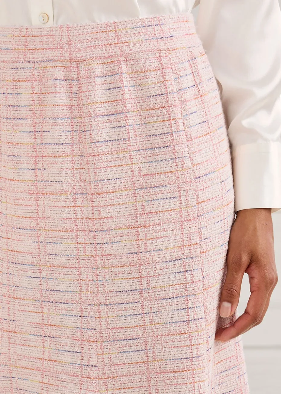 Cotton Traders Powder Pink Stretch Jersey Boucle Pull-On Midi Skirt