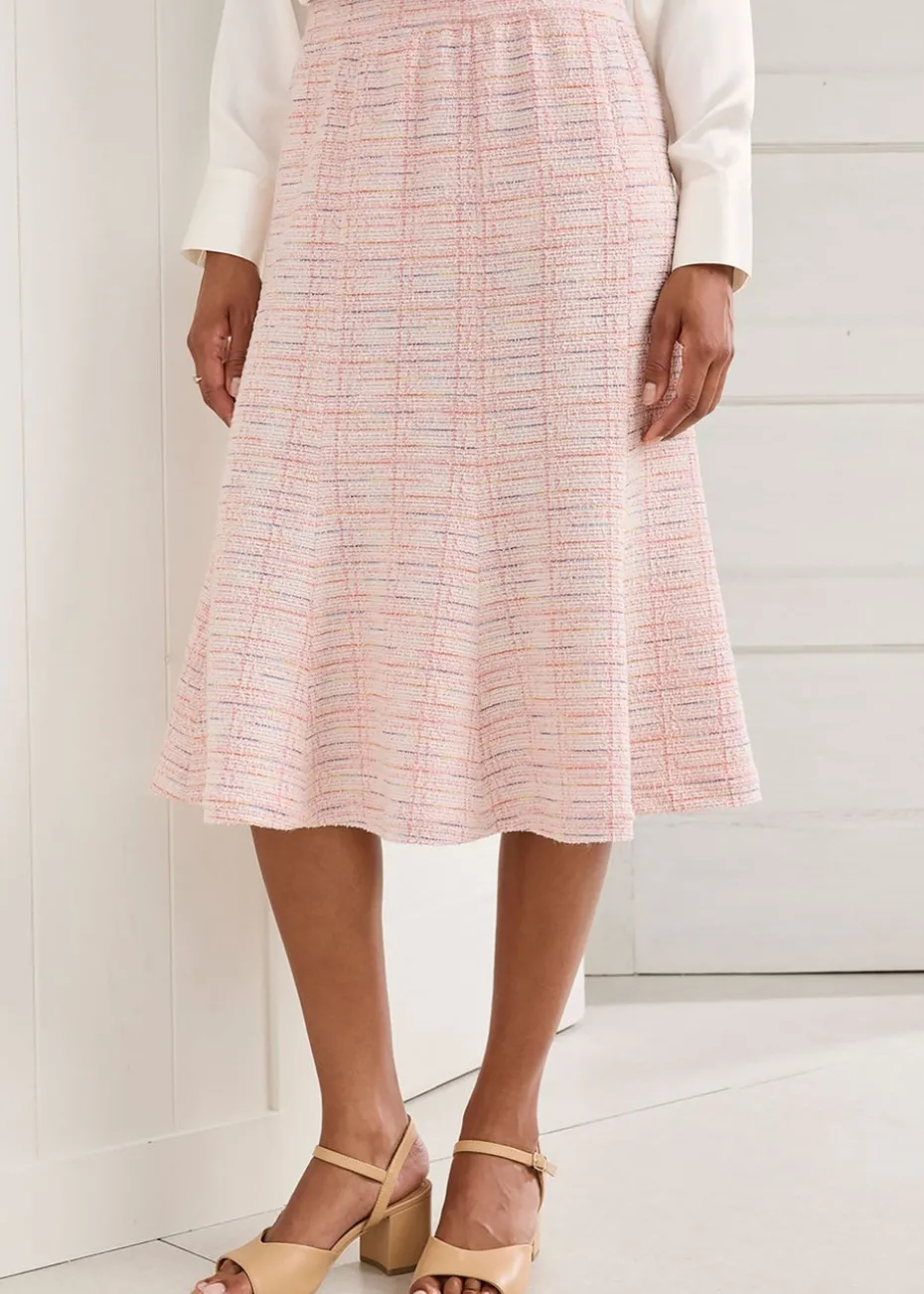 Cotton Traders Powder Pink Stretch Jersey Boucle Pull-On Midi Skirt