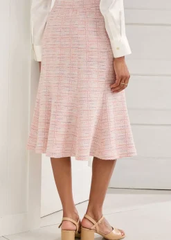 Cotton Traders Powder Pink Stretch Jersey Boucle Pull-On Midi Skirt