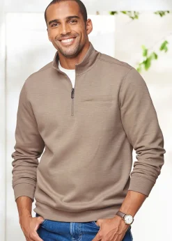 Cotton Traders Putty Luxury Half-Zip Rib Sweatshirt