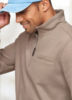 Cotton Traders Putty Luxury Half-Zip Rib Sweatshirt