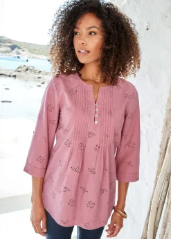 Cotton Traders Rose Pink Broderie Pintuck Blouse