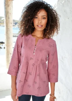 Cotton Traders Rose Pink Broderie Pintuck Blouse