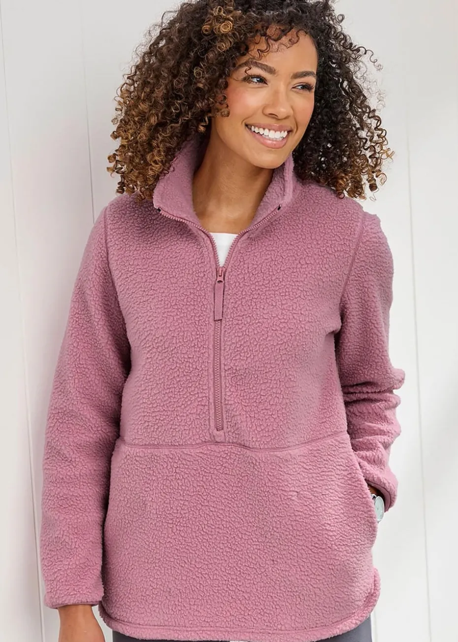 Cotton Traders Rose Pink Half-Zip Fleece Jumper
