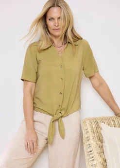 Cotton Traders Sage Green Tie Waist Blouse