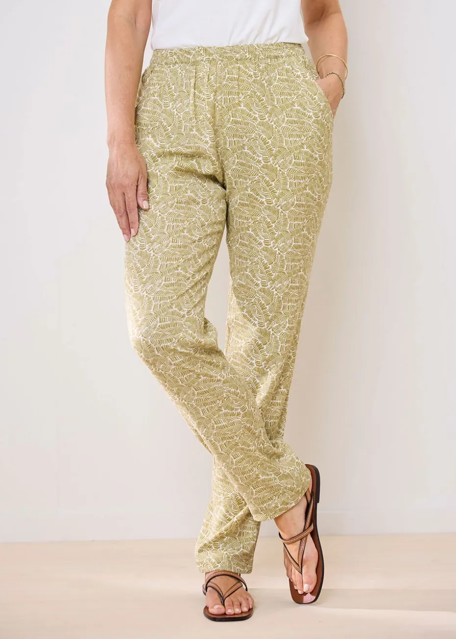Cotton Traders Sage Green Pull On Tapered Leg Trousers