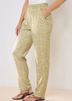 Cotton Traders Sage Green Pull On Tapered Leg Trousers