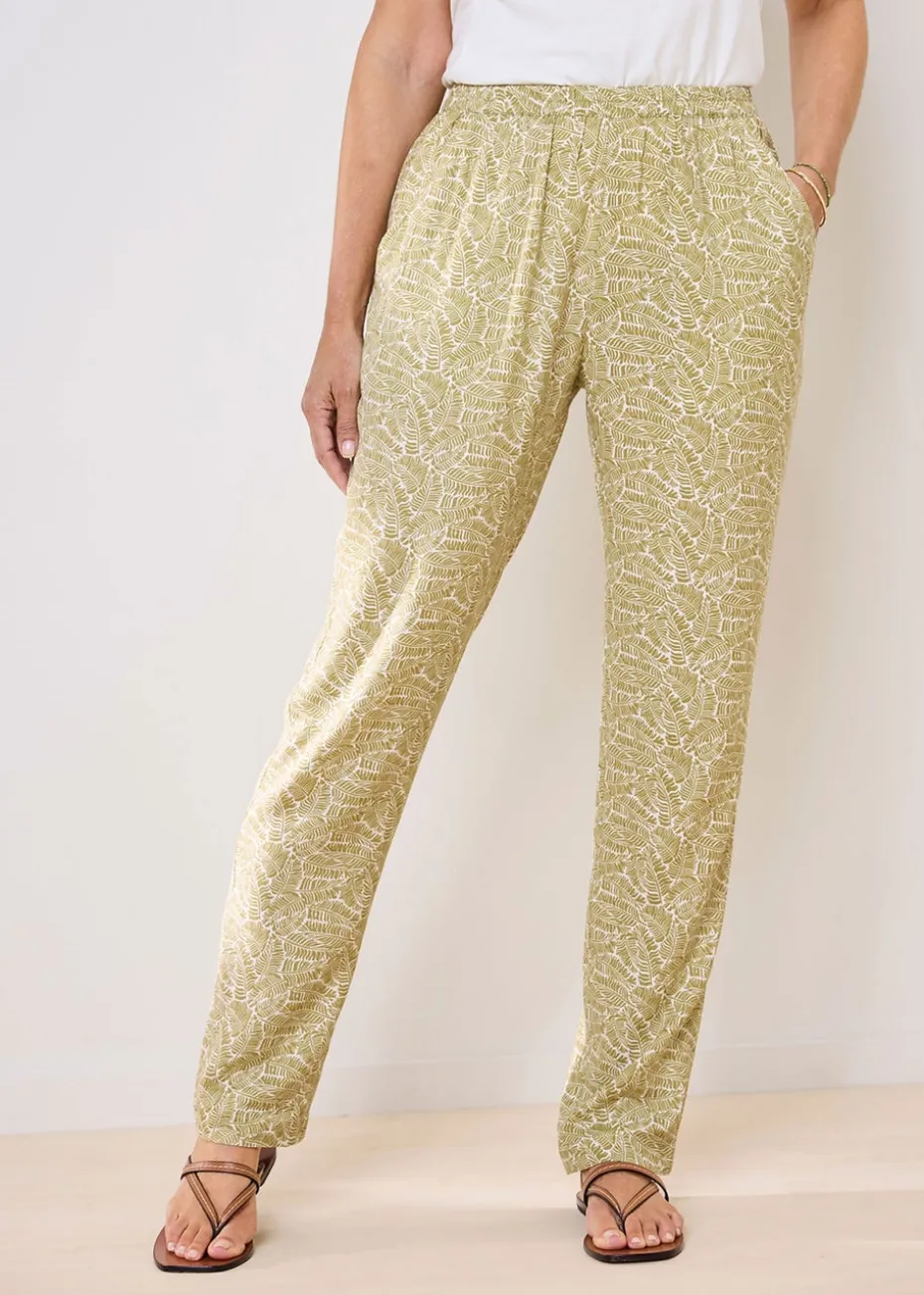 Cotton Traders Sage Green Pull On Tapered Leg Trousers