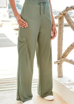 Cotton Traders Sage Pull-On Cargo Jersey Wide-Leg Trousers