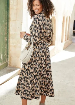 Cotton Traders Sand Print Jersey Midi Shirt Dress
