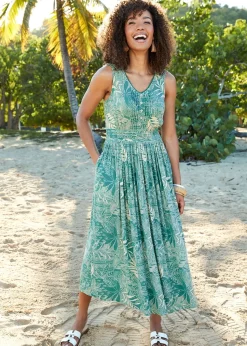Cotton Traders Sea Green Printed Crinkle Maxi Dress