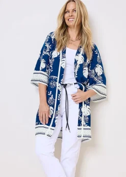 Cotton Traders Sky Blue Long Printed Kimono