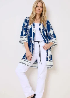 Cotton Traders Sky Blue Long Printed Kimono