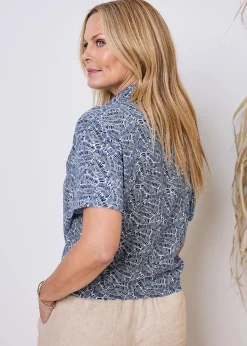 Cotton Traders Sky Blue Printed Tie Waist Blouse