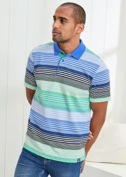 Cotton Traders Sky Blue Short Sleeve Stripe Polo