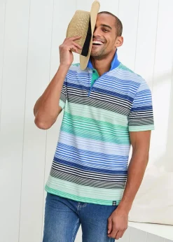 Cotton Traders Sky Blue Short Sleeve Stripe Polo