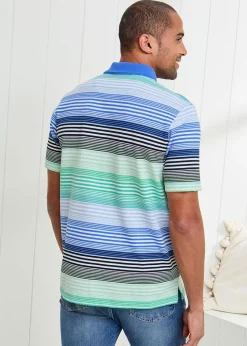 Cotton Traders Sky Blue Short Sleeve Stripe Polo