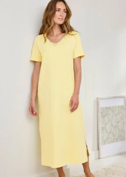 Cotton Traders Soft Lemon Lace Trim Nightdress