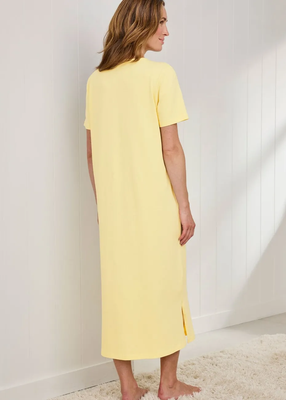 Cotton Traders Soft Lemon Lace Trim Nightdress
