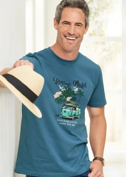 Cotton Traders Steel Blue Printed T-Shirt