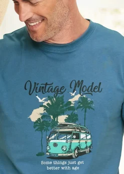 Cotton Traders Steel Blue Printed T-Shirt