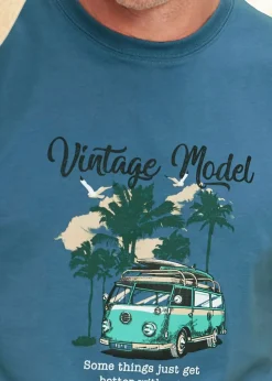 Cotton Traders Steel Blue Printed T-Shirt