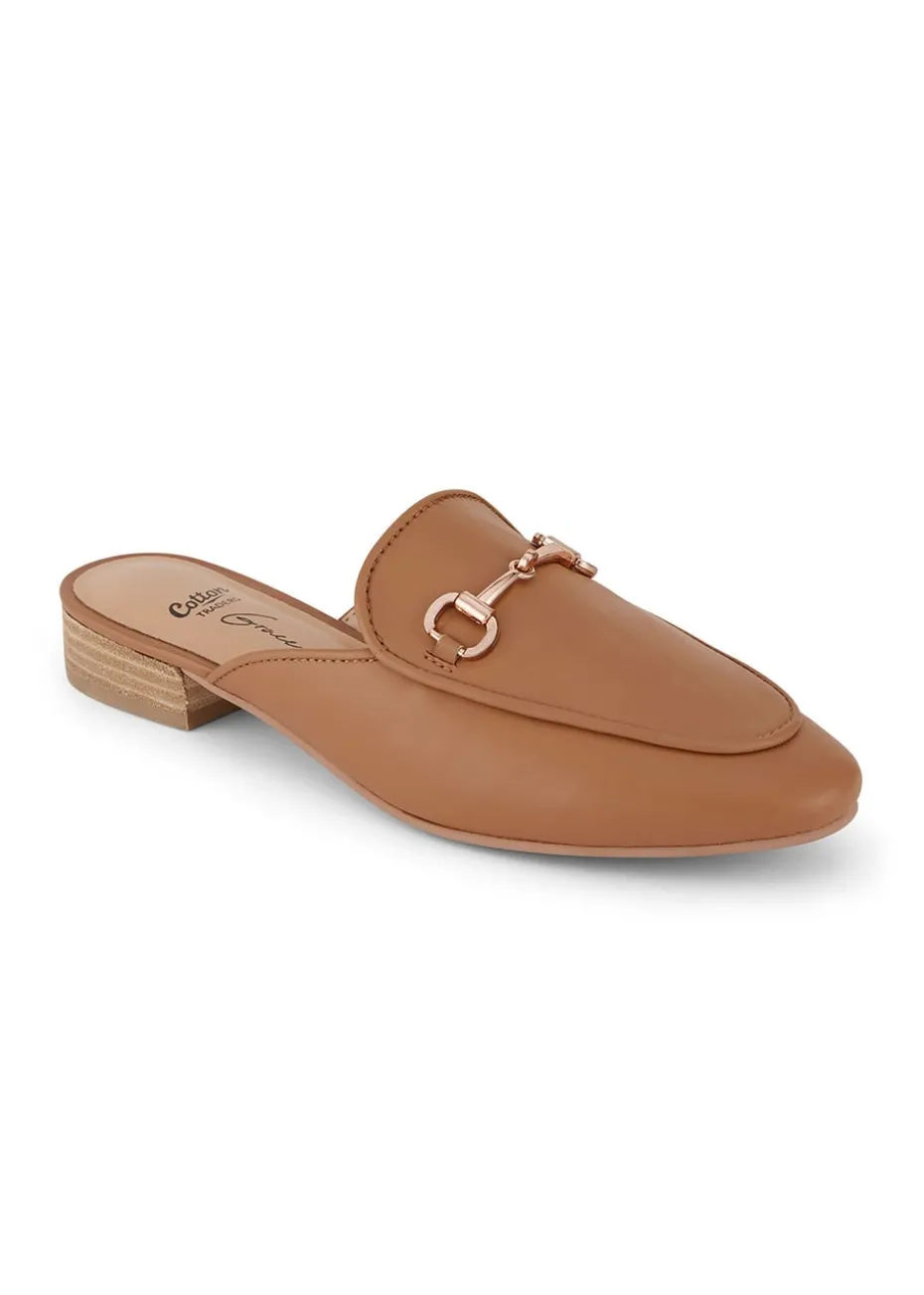 Cotton Traders Tan Grace Leather Mules