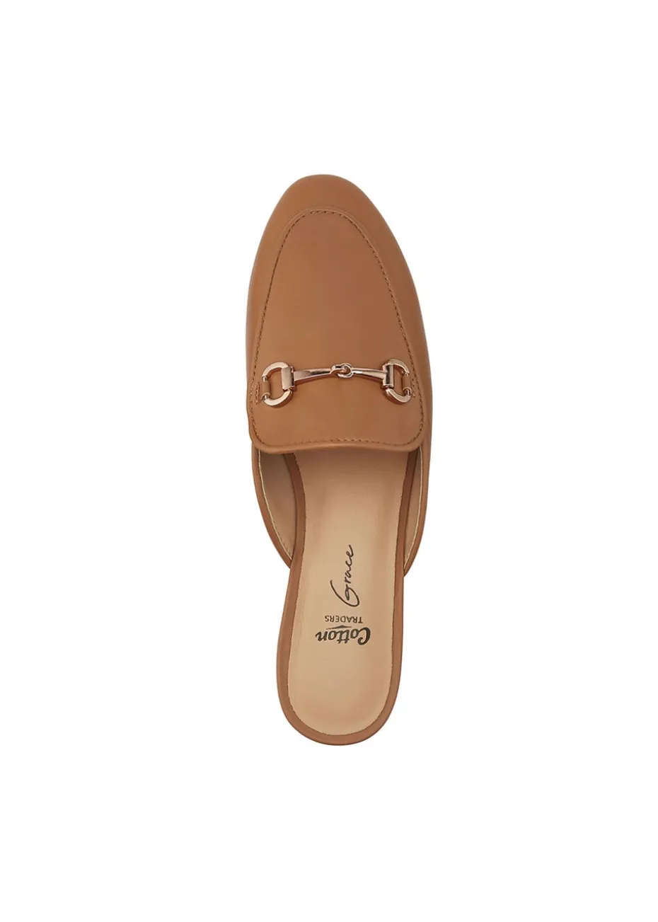 Cotton Traders Tan Grace Leather Mules