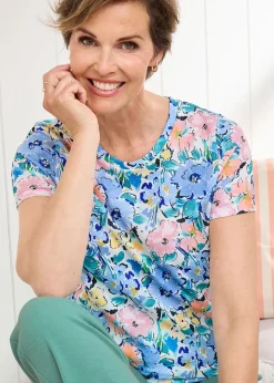 Cotton Traders Warm Cream Print Textured Jersey Top