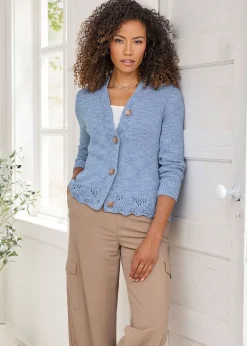 Cotton Traders Washed Iris Crochet Hem Cardigan