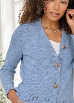 Cotton Traders Washed Iris Crochet Hem Cardigan