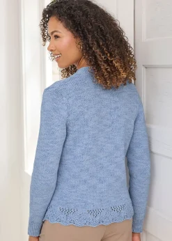Cotton Traders Washed Iris Crochet Hem Cardigan