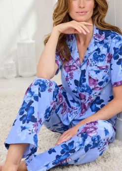 Cotton Traders Washed Iris Woven Pyjamas Set