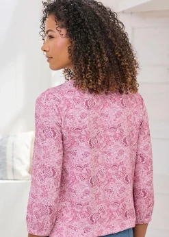 Cotton Traders Washed Pink Print Bubble Hem Top