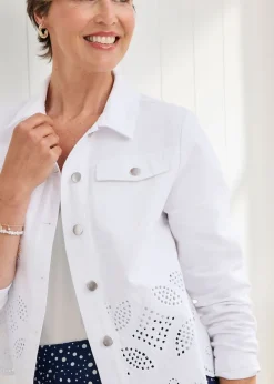 Cotton Traders White / Light Blue Cutwork Denim Jacket