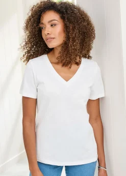 Cotton Traders White Essential Short Sleeve V Neck T-Shirt